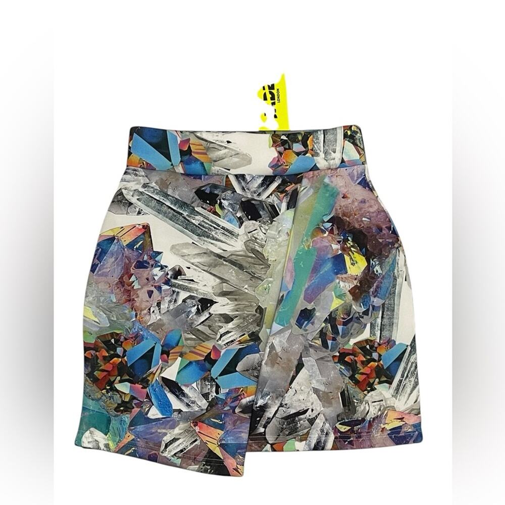 Jaded London Crystal Cyberwave Asymmetrical Skirt Sz:S NWT